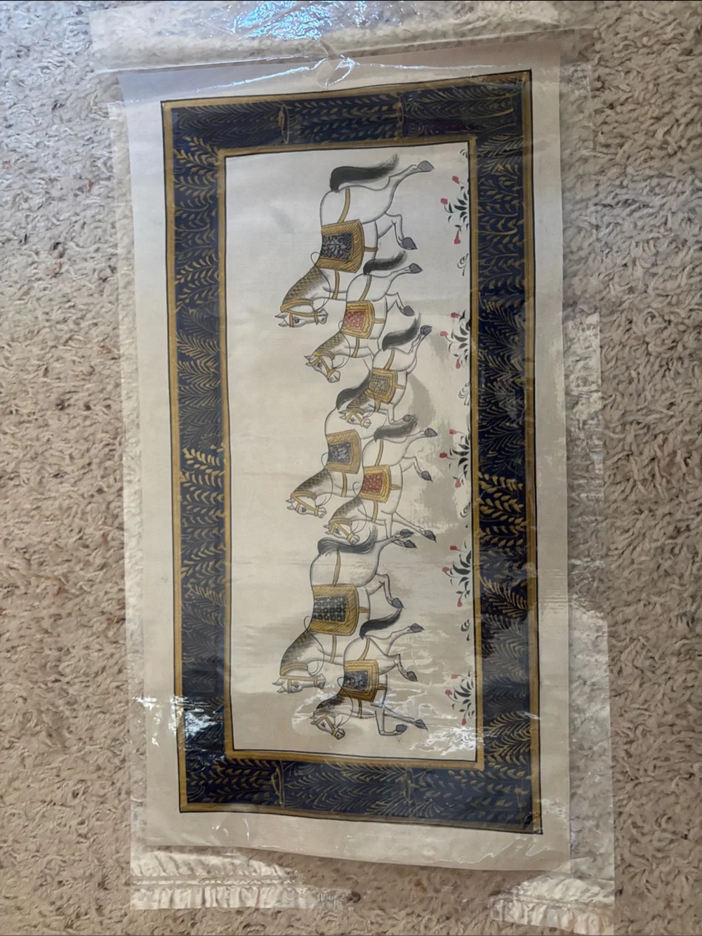 Blue and Gold Equestrian Wall Art Print from India - Home Wall Decor